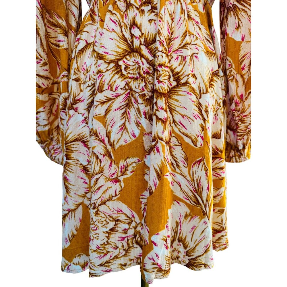 NWT Small Band of the Free Boho Chic Long Sleeve Floral Dress Heather Gold - Picture 10 of 14